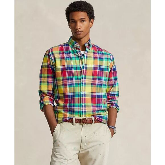 Polo Ralph Lauren NWT Classic Fit Plaid Oxford Shirt Yellow/red Multi Large - Picture 1 of 5